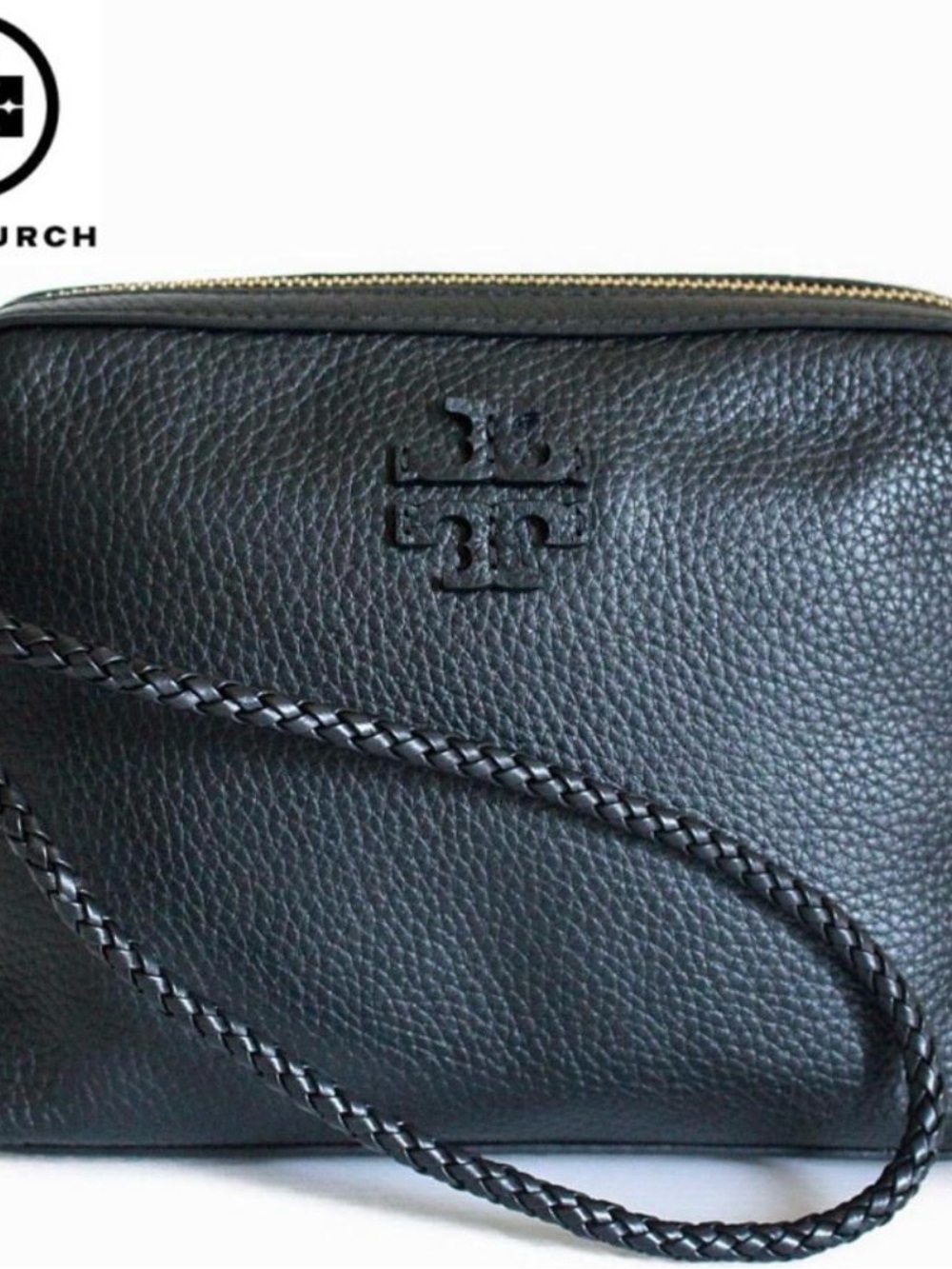 Tory Burch Taylor camera bag with a braided shoulder strap.